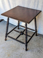 Antique Victorian Barley Twist Parlor Table, Solid Wood, Ball Feet