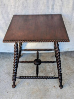 Antique Victorian Barley Twist Parlor Table, Solid Wood, Ball Feet