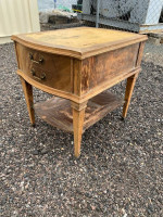 VINTAGE LEATHER INLAID 2 TIER NIGHT STAND END TABLE ON WHEELS