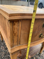 VINTAGE LEATHER INLAID 2 TIER NIGHT STAND END TABLE ON WHEELS