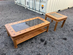 Vintage Made in Taiwan Smoked Beveled Glass Square Inlay Coffee Table Set