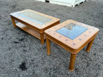 Vintage Made in Taiwan Smoked Beveled Glass Square Inlay Coffee Table Set