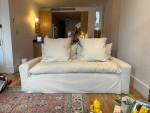 Crate & Barrel Slipcovered Ever Apartment Sofa/Couch in Redford Oyster