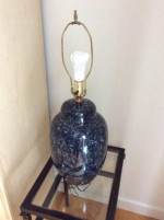 Porcelain Table Lamp & Shade: Dark Blue w/White Marbling, 3-way switch