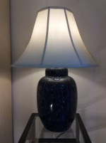 Porcelain Table Lamp & Shade: Dark Blue w/White Marbling, 3-way switch