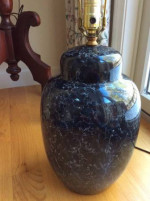 Porcelain Table Lamp & Shade: Dark Blue w/White Marbling, 3-way switch