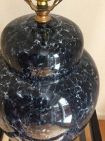 Porcelain Table Lamp & Shade: Dark Blue w/White Marbling, 3-way switch