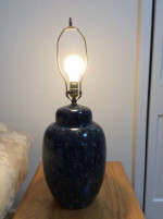 Porcelain Table Lamp & Shade: Dark Blue w/White Marbling, 3-way switch