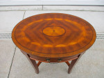 Gorgeous Marquetry Inlaid Top, Oval Shaped Side Table or Plant Stand