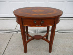 Gorgeous Marquetry Inlaid Top, Oval Shaped Side Table or Plant Stand