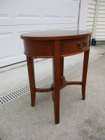 Gorgeous Marquetry Inlaid Top, Oval Shaped Side Table or Plant Stand