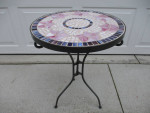 Round Pink Floral & Blue Mosaic Tile Top Side Table