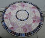 Round Pink Floral & Blue Mosaic Tile Top Side Table