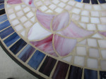 Round Pink Floral & Blue Mosaic Tile Top Side Table