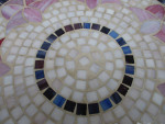 Round Pink Floral & Blue Mosaic Tile Top Side Table