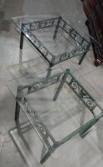 Matching Glass Top Coffee & Side Table Green Metal Base Leaf Design