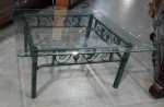 Matching Glass Top Coffee & Side Table Green Metal Base Leaf Design