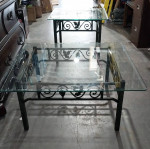Matching Glass Top Coffee & Side Table Green Metal Base Leaf Design