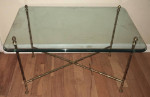MCM Hollywood Regency Faux Bamboo Brass Glass Table Foot Finial France
