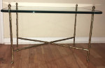 MCM Hollywood Regency Faux Bamboo Brass Glass Table Foot Finial France