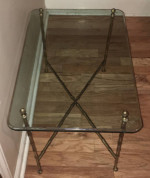 MCM Hollywood Regency Faux Bamboo Brass Glass Table Foot Finial France