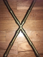 MCM Hollywood Regency Faux Bamboo Brass Glass Table Foot Finial France