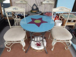 Glass Top Table, Wood Top Star Underneath, n 4 Chairs