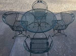 Woodard Vintage Wrought Iron Patio Table w/4 Barrel Back Spring Chairs