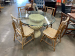 Sandy Glass Top Pedestal Table with Four Chairs