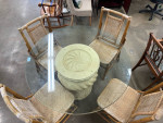 Sandy Glass Top Pedestal Table with Four Chairs