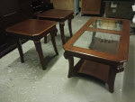 Dark Cherry Wood Coffee Table with 2 End Tables