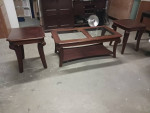 Dark Cherry Wood Coffee Table with 2 End Tables