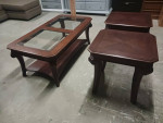 Dark Cherry Wood Coffee Table with 2 End Tables