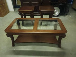 Dark Cherry Wood Coffee Table with 2 End Tables