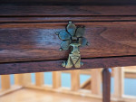 VINTAGE OAK COFFEE TABLE SQUARE LARGE 33X33 DARK STAINED WITH DRAWER