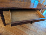 VINTAGE OAK COFFEE TABLE SQUARE LARGE 33X33 DARK STAINED WITH DRAWER