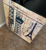 Paris theme lot : wood storage chest / side / coffee table .SEE DESCRI