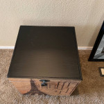 Paris theme lot : wood storage chest / side / coffee table .SEE DESCRI
