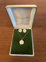 Vintage Krementz White Celluloid Rose Necklace & Earrings Set