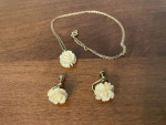 Vintage Krementz White Celluloid Rose Necklace & Earrings Set