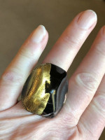 Black Murano Glass & Gold Ring