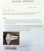 Marquise Cut Diamond 2.66ct. Platinum Ring Set TCW 3.46ct. - Appraisal