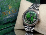 ROLEX Datejust Real Diamond Bezel Emerald Color Green Roman Dial 36mm