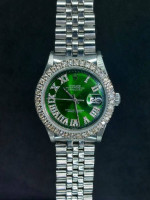 ROLEX Datejust Real Diamond Bezel Emerald Color Green Roman Dial 36mm