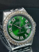 ROLEX Datejust Real Diamond Bezel Emerald Color Green Roman Dial 36mm