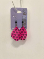 New Claire's Women's Girl's Earrings Pink Feather Heart Print Valentin