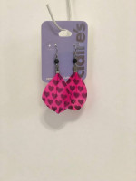 New Claire's Women's Girl's Earrings Pink Feather Heart Print Valentin