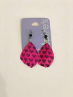 New Claire's Women's Girl's Earrings Pink Feather Heart Print Valentin