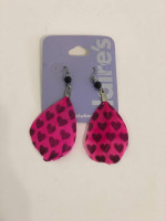 New Claire's Women's Girl's Earrings Pink Feather Heart Print Valentin