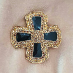 Vintage (c1995) St John enamel and gold tone cross form brooch